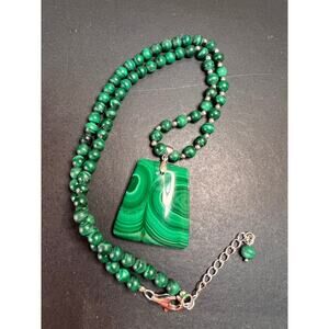Malachite Pendant and 20 inch Necklace in sterling silver 925